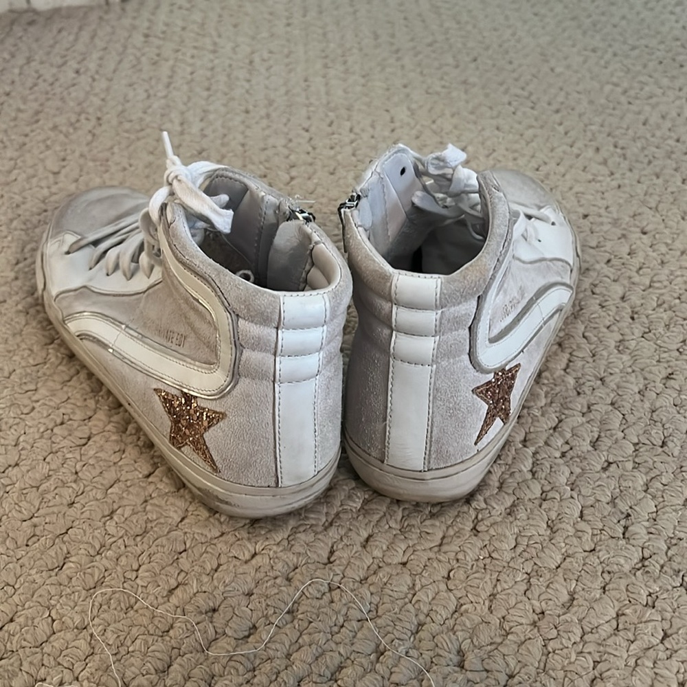 Golden Goose White Suede & Leather High-Top Sneakers with Gold Star - Picture 5 of 10